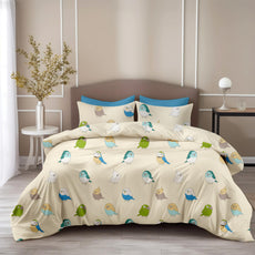 Loreto Cotton Double Bedsheet | Multicolor Birds on Soft Beige 186 TC Cotton , 90 x 90 Inches - Soft Percale Weave with 2 Covers, Durable & Breathable