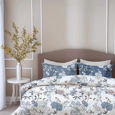 Dusty Blue & Blush Garden Soft & Breathable 100% Cotton Flat King Bedsheet, 144 TC