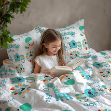 Aqua & Rainbow Animal Parade Soft & Breathable 100% Cotton Flat King Bedsheet, 144 TC