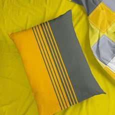 Lemon Yellow and Grey Checkered 100% Cotton Pillow Covers, Pack of 2, 144 TC