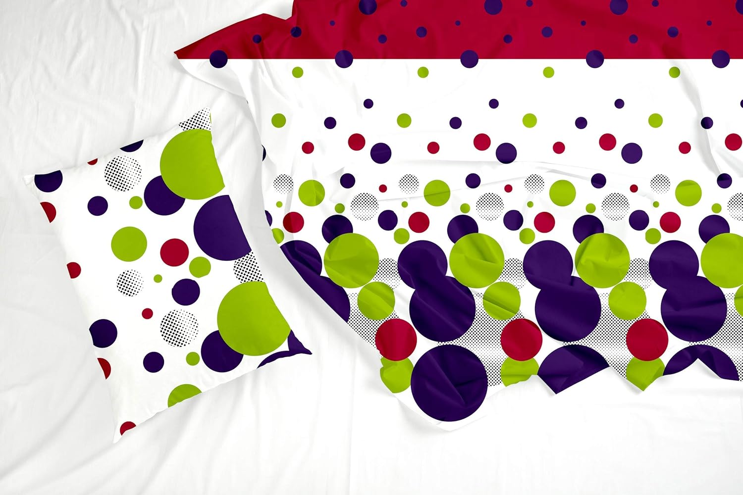 Purple Mint Polka 100% Cotton Flat Double Bedsheet, 186 TC