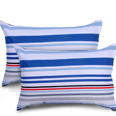 Loreto Cotton Pillow Cover | Blue Nautical Stripe 144 TC Cotton Set of 2 - Soft, Breathable & Durable (17 x 27 Inches)