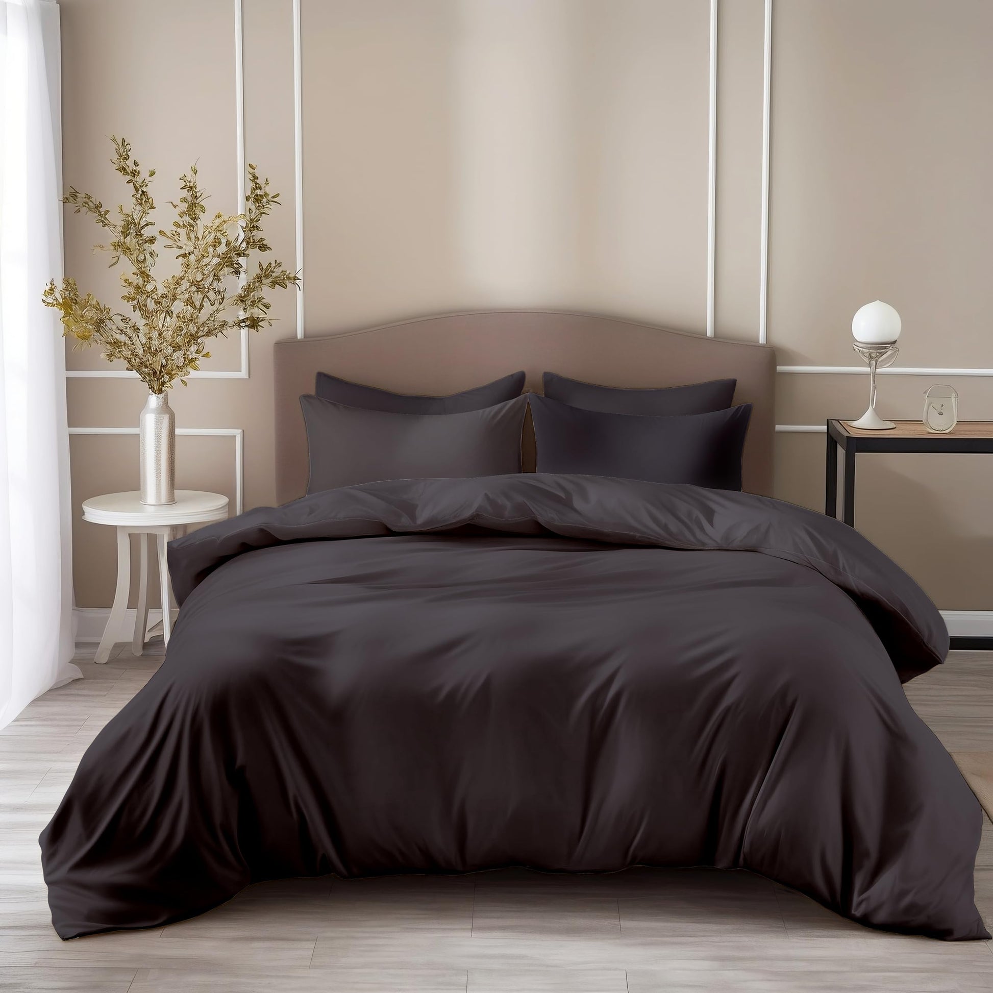 Loreto Cotton King Bedsheet | Deep Charcoal Purple 210 TC Cotton for Size Bed with 2 Covers - Soft & Breathable Plain Bed Sheet, 104 x 104 Inches