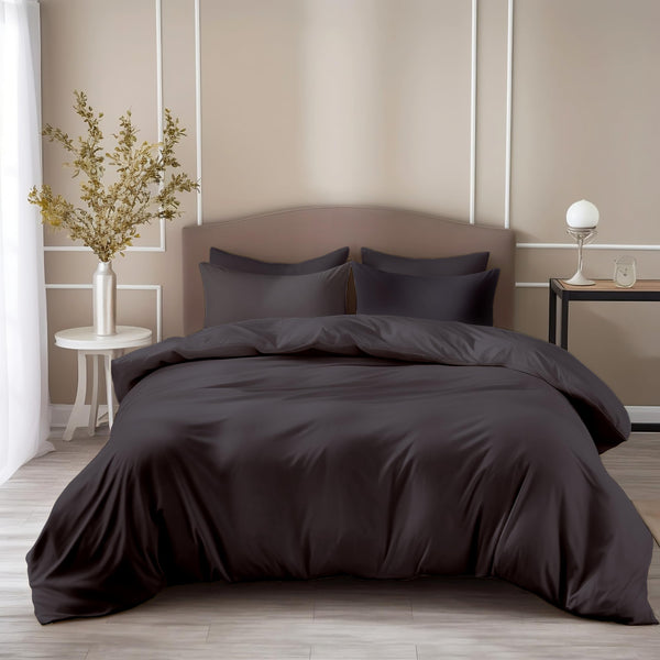 Loreto Cotton King Bedsheet | Deep Charcoal Purple 210 TC Cotton for Size Bed with 2 Covers - Soft & Breathable Plain Bed Sheet, 104 x 104 Inches