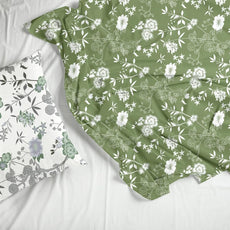 Olive Green Floral Elegance Soft & Breathable 100% Cotton Flat Double Bedsheet, 144 TC