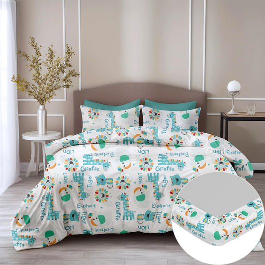Rainbow Animal Parade 100% Cotton Double Fitted Bedsheet with 2 Pillow Covers, 144 TC, 78 x 60 Inches