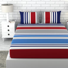 Loreto Cotton Double Bedsheet | England Blue and Red