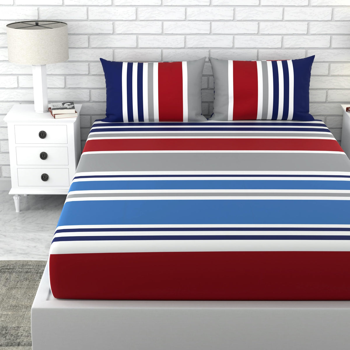 Loreto Cotton Double Bedsheet | England Blue and Red