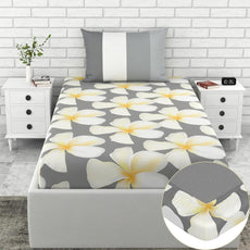 Loreto Cotton Single Fitted Bedsheet | Storm Grey & Celery White Flower