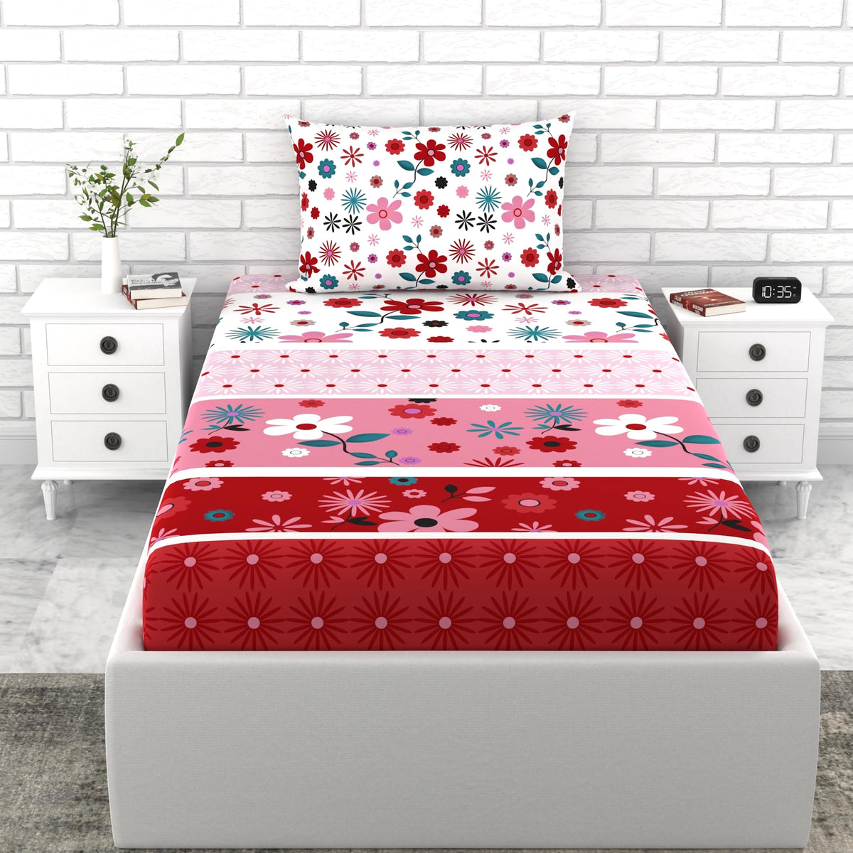 Loreto Quartz Pink Flower Single Bedsheet | 144 TC | 100% Cotton - main product image