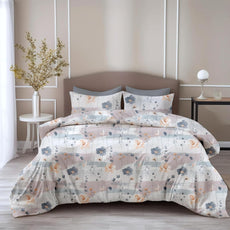Blue & Peach Double Bedsheet - 210 TC 100% Cotton with 2 Pillow Covers (90 x 90 Inches)