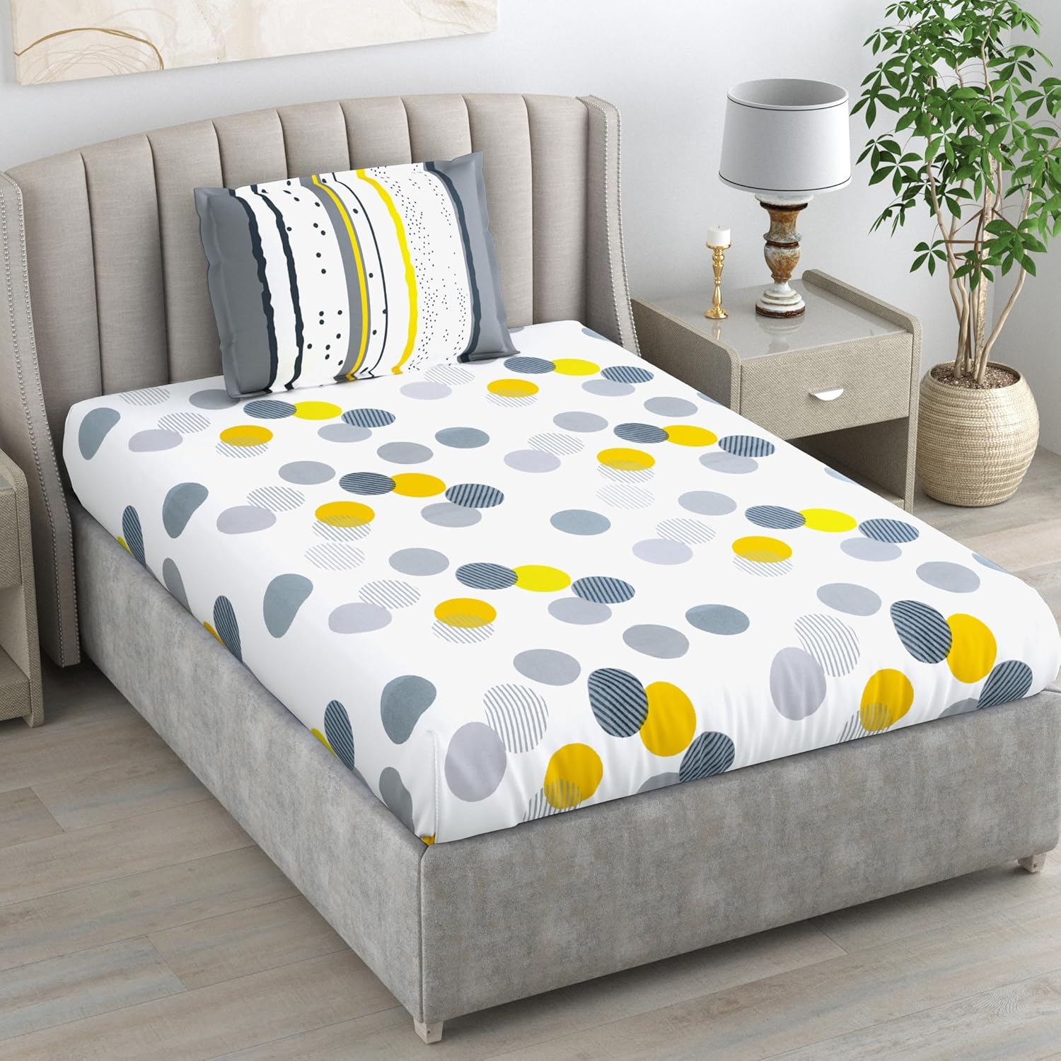 Tender Shoots Design 100% Cotton Flat Single Bedsheet, 144 TC