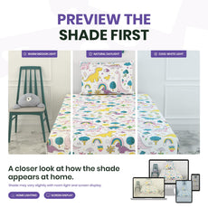Rainbow Dino Fun 144 TC 100% Cotton Elastic Fitted Single Bedsheet with 1 Pillow Cover - 78 x 36 Inches
