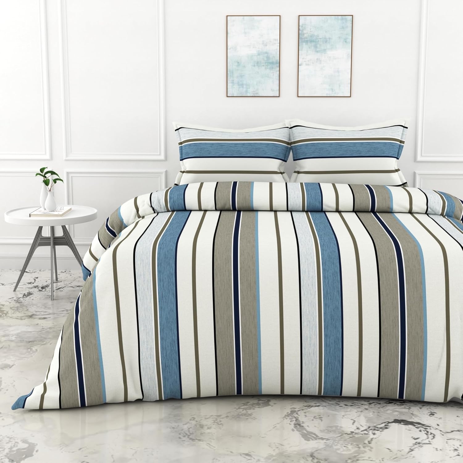 Loreto Cotton King Bedsheet | Classic Stellar Striped Soft & Breathable