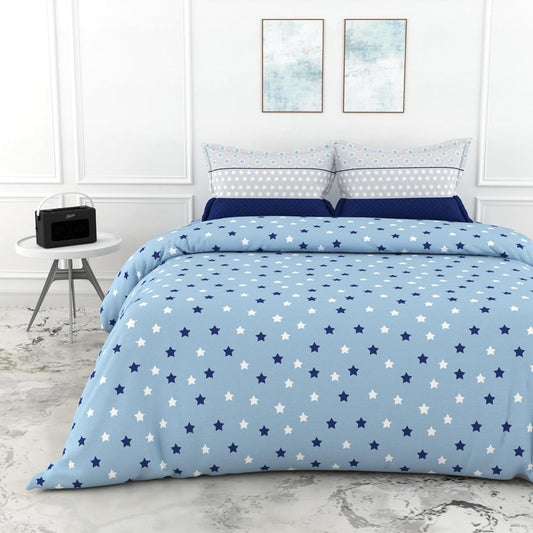 Loreto Cotton King Bedsheet | Nile Blue Stars Soft & Breathable