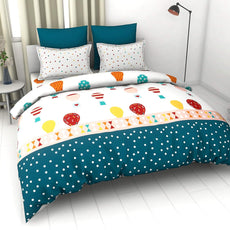 Red and Blue Hot Air Balloon 100% Cotton Flat Double Bedsheet, 144 TC