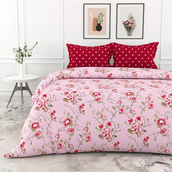 Loreto Cotton Double Bedsheet | Pink Floral