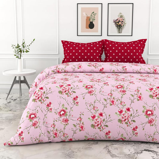 Loreto Cotton Double Bedsheet | Pink Floral