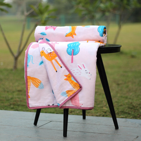 Baby Animals Single Dohar - 100% Cambric Cotton Lightweight AC Blanket (58 x 88 Inches)
