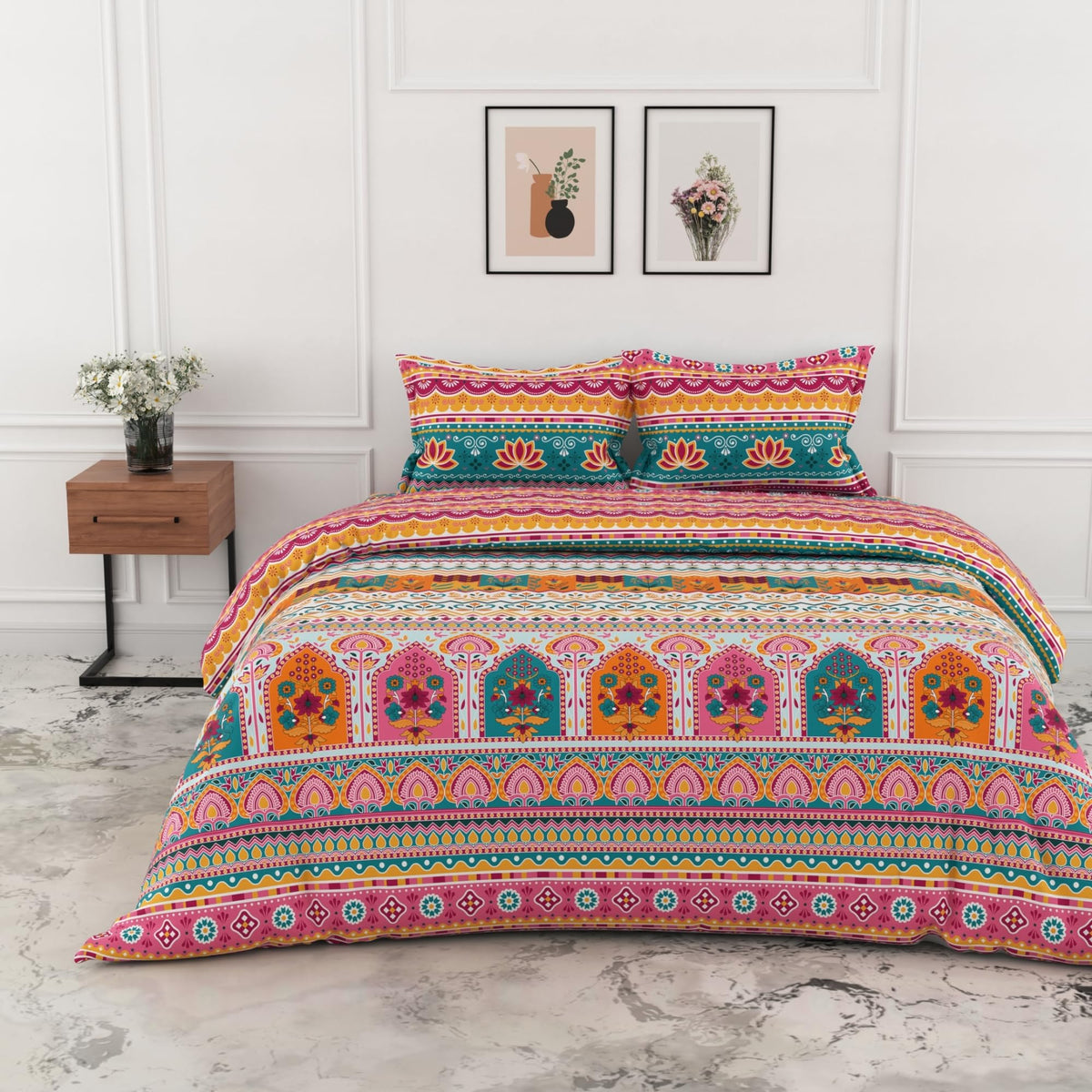 Loreto Multicolor Heritage Arch Stripes King Bedsheet | 144 TC | 100% Cotton | 104 x 104 Inches - main product image