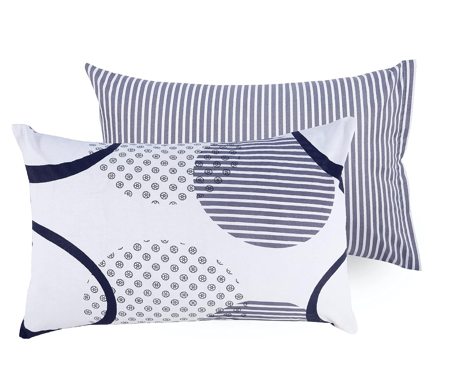 Loreto Cotton Standard Pillow Cover | Dark Grey and White Circle