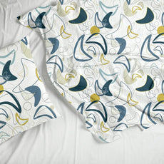 Deep Blue & Olive Abstract Waves Soft & Breathable 100% Cotton Flat King Bedsheet, 144 TC