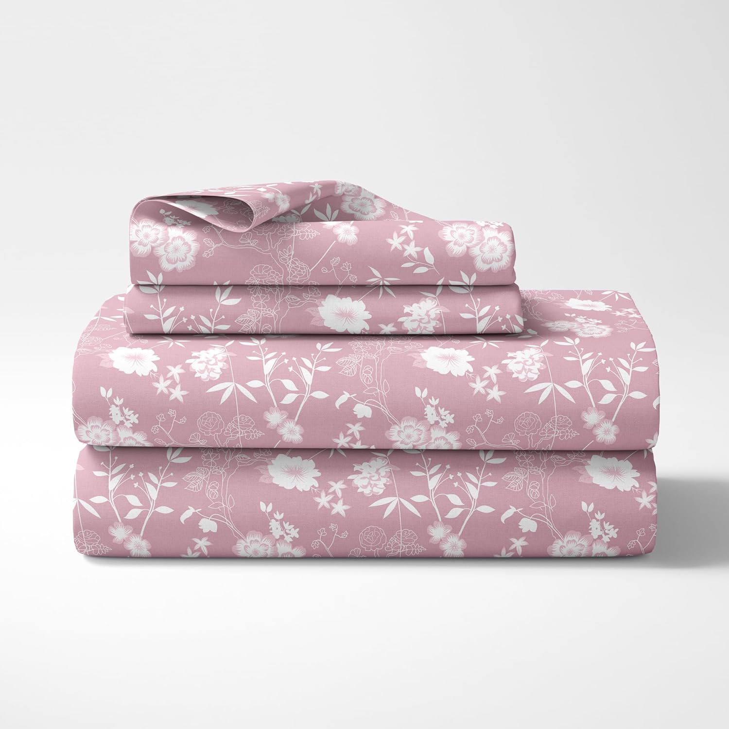Blush Pink Vine Blooms Soft & Breathable 100% Cotton Flat Single Bedsheet, 144 TC