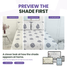 Navy Blue Floral Motif 186 TC Cotton King Size Elastic Fitted Bedsheet with 2 Pillow Covers - 78 x 72 Inches