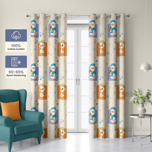 Playful Ducks Door Curtain - Cotton Set of 2 (4 x 7 ft)