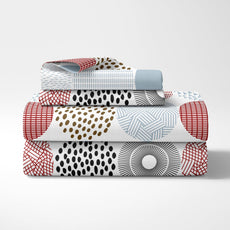 Red & Black Geometric Circles 100% Cotton Flat King Bedsheet, 144 TC