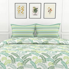 Green Leafy Haven 100% Cotton Double Fitted Bedsheet, 144 TC