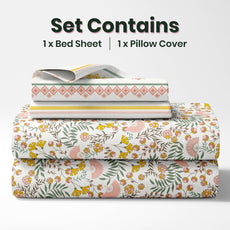 Green and Yellow Botanical Harmony 100% Cotton Flat Single Bedsheet, 144 TC