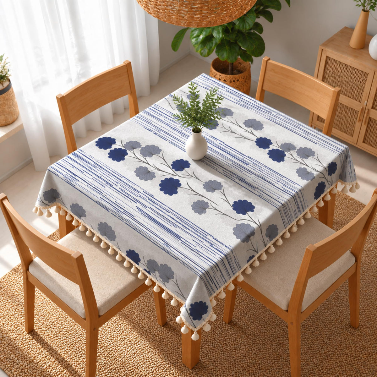 Loreto Lavender Botanical Bloom Cotton Dining Table Cover | 48 x 48 Inches - main product image