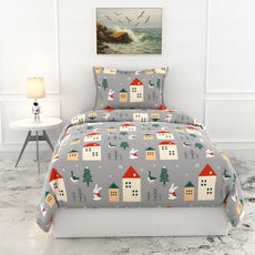 Loreto Cotton Single Flat Bedsheet | Grey Bunny
