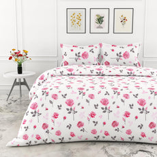 Loreto Cotton Double Bedsheet | Pink Rose Symphony 100% Pure Cotton , 186 TC, 86 x 96 Inches, Soft & Breathable with 2 Covers