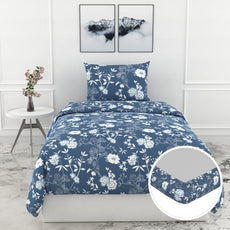 Blue Vine Blooms 144 TC 100% Cotton Elastic Fitted Single Bedsheet with 1 Pillow Cover - 78 x 36 Inches