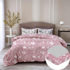 Pink Floral 100% Cotton Double Fitted Bedsheet with Pillow Covers, 144 TC, 78 x 60 Inches
