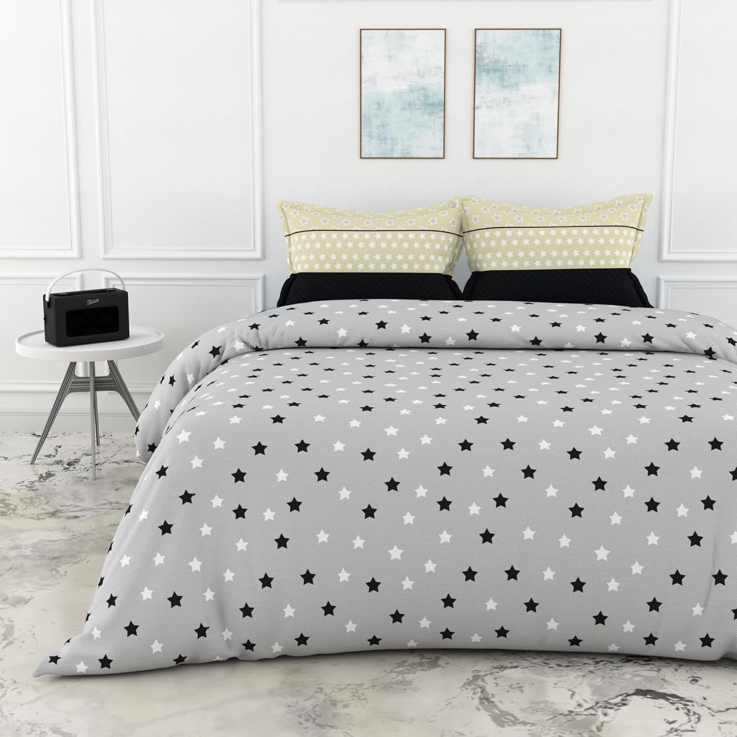 Loreto Cotton Double Bedsheet | Grey Slate Midnight Stars