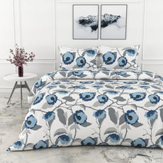 Loreto Cotton Double Bedsheet | Blue & Grey Bloom 100% Pure Cotton , 186 TC, 90 x 108 Inches, Soft & Breathable with 2 Covers
