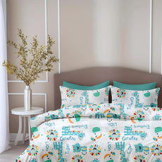 Aqua & Rainbow Animal Parade Soft & Breathable 100% Cotton Flat King Bedsheet, 144 TC