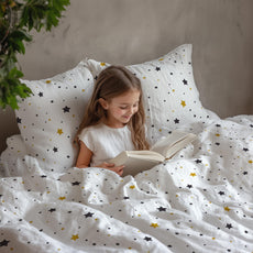 Black & Gold Stars Double Bedsheet - 210 TC 100% Cotton with 2 Pillow Covers (90 x 90 Inches)