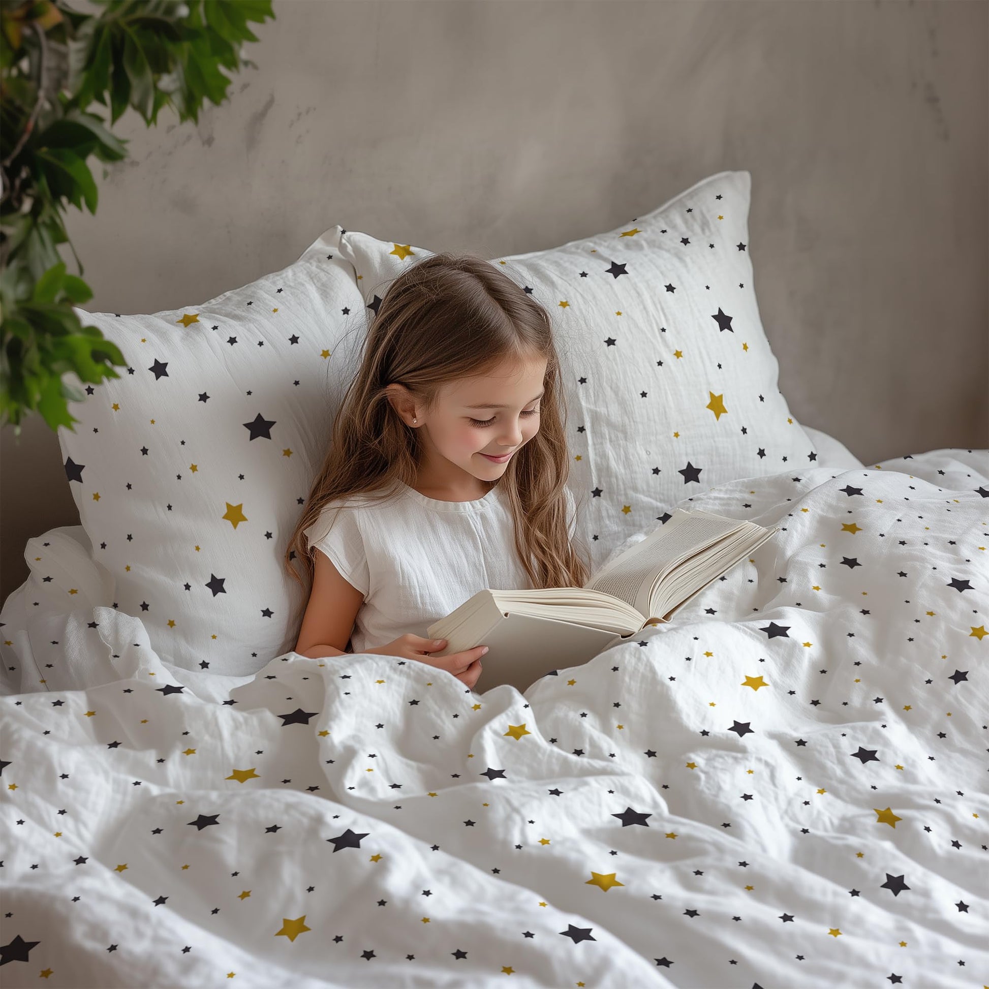 Black & Gold Stars Double Bedsheet - 210 TC 100% Cotton with 2 Pillow Covers (90 x 90 Inches)