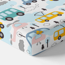 Blue Bus & Banana Yellow Cars 100% Cotton Double Fitted Bedsheet, 144 TC, 72 x 60 Inches