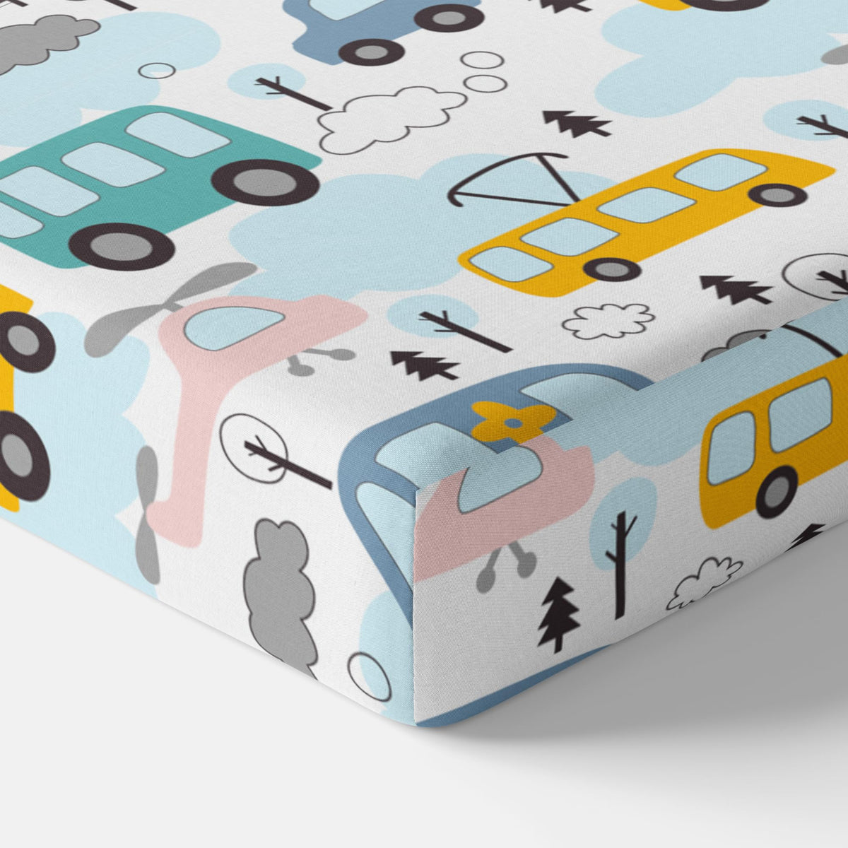 Bubblegum Blue Bus & Banana Yellow Cars 100% Cotton King Fitted Bedsheet, 144 TC