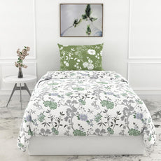 Loreto Cotton Single Bedsheet | Sage Green Floral Harmony Soft & Breathable