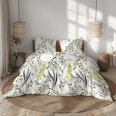 Olive & Charcoal Leaf 186 TC Cotton Fitted Bedsheet for King Size Bed with 2 Pillow Covers - Deep Pocket Elastic, 78 x 72 Inches