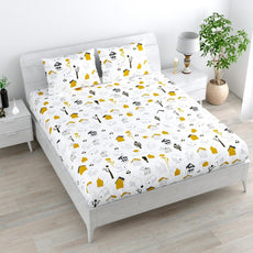 White Kids House Drawing Design Soft & Breathable 100% Cotton Flat King Bedsheet, 144 TC