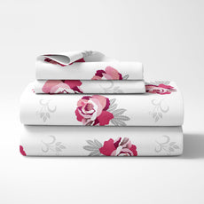 Wine & Pink Floral Double Bedsheet - 210 TC 100% Cotton with 2 Pillow Covers (90 x 90 Inches)