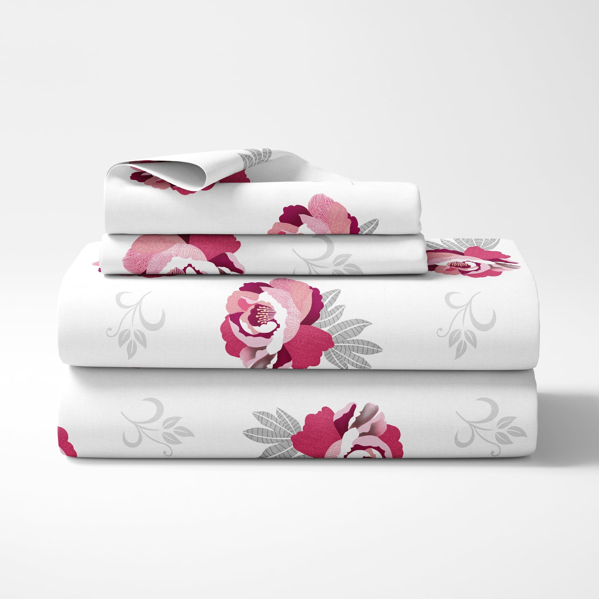 Wine & Pink Floral Double Bedsheet - 210 TC 100% Cotton with 2 Pillow Covers (90 x 90 Inches)
