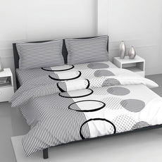 White and Dark Grey Geometric 100% Cotton Flat Double Bedsheet, 144 TC